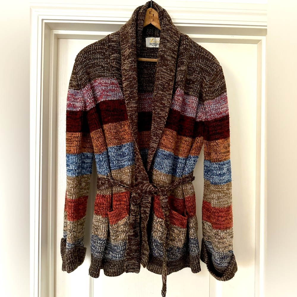 True Vintage Zayre Striped Tie Front Cardigan Sweater sz M